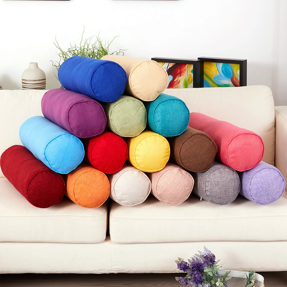Solid-color Cotton-linen Cylindrical Backrest Cushion For Office Sofas