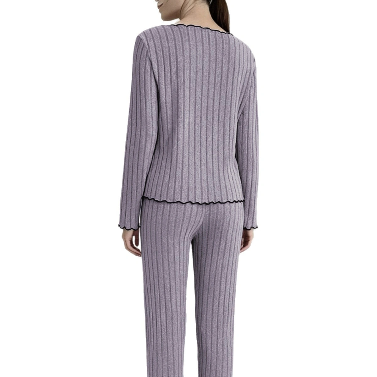 European And American-style Solid-color Ruffled-edge Minimalist Pajama Set