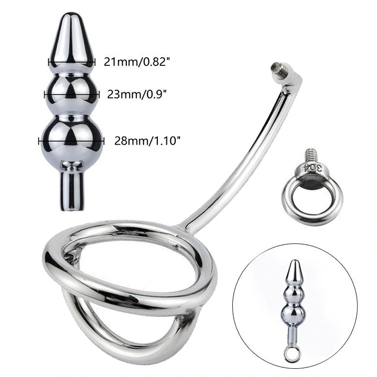 Metal 15-inch Ring Hook Sperm-locking Ring Dual-use Plug Dilation Toy For Men
