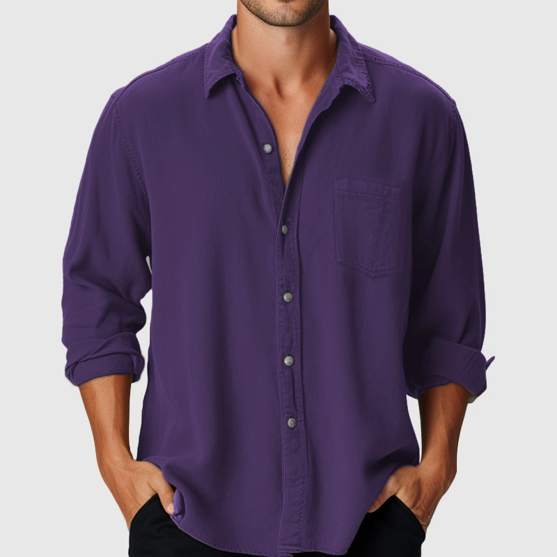 Pure Color Men's Beach Holiday Fashion Shirt