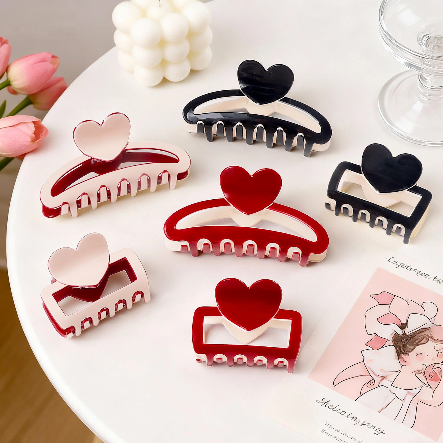 Valentine's Day Heart Shaped Color Block Fresh Sweet Updo Shark Clip