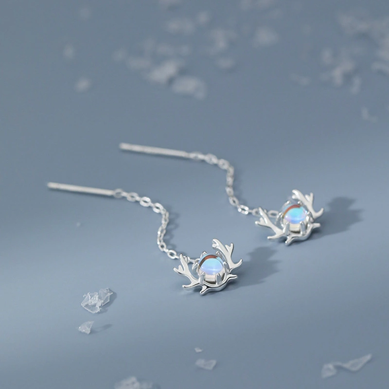 Women's Silver Moonstone Antler Ear Wire