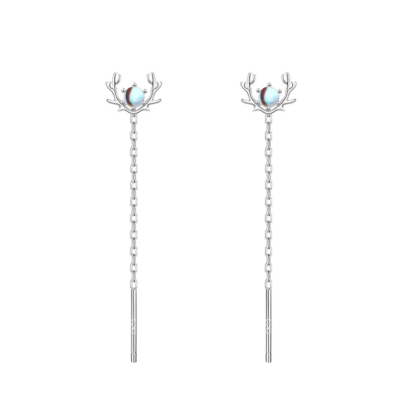 Women's Silver Moonstone Antler Ear Wire
