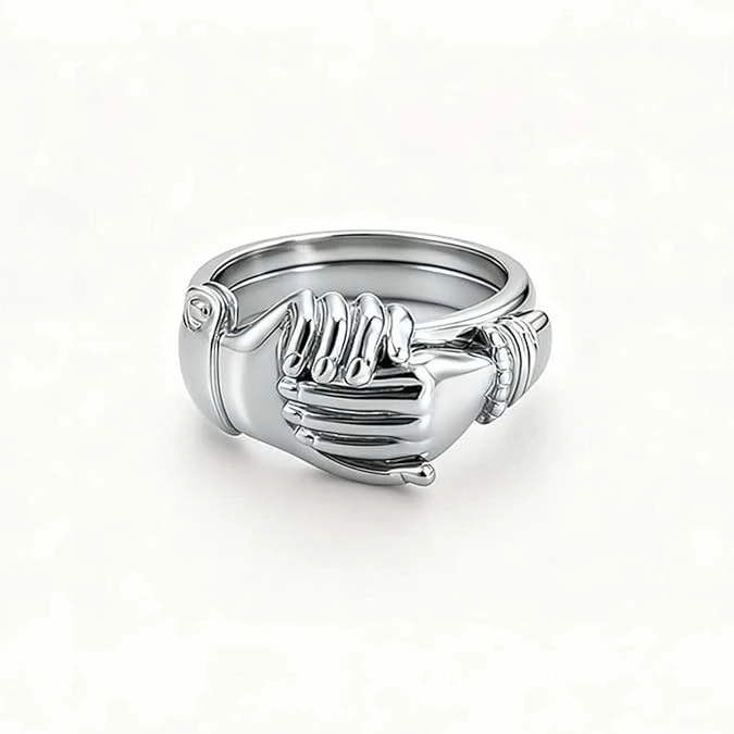 18K Solid Gold-plated Open-hand Heart-shaped Ringthree-in-one Design