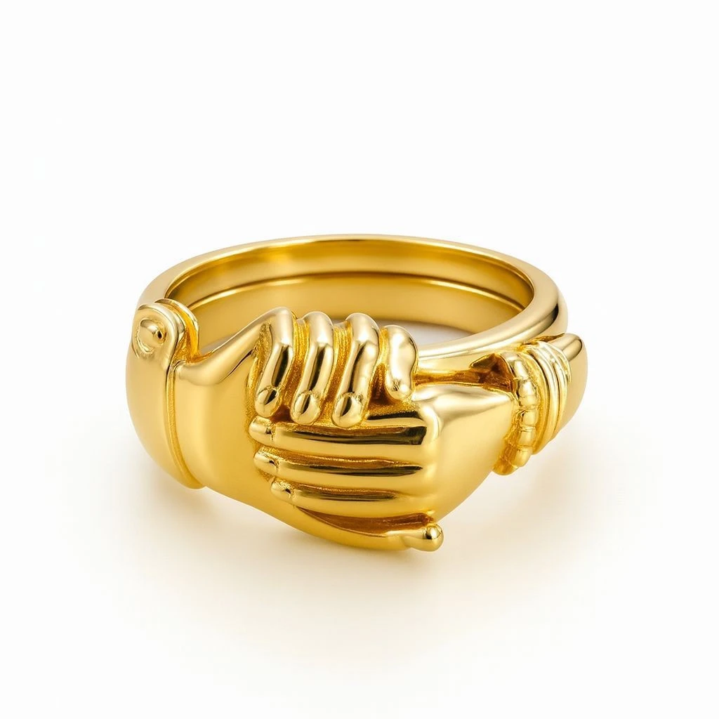 18K Solid Gold-plated Open-hand Heart-shaped Ringthree-in-one Design