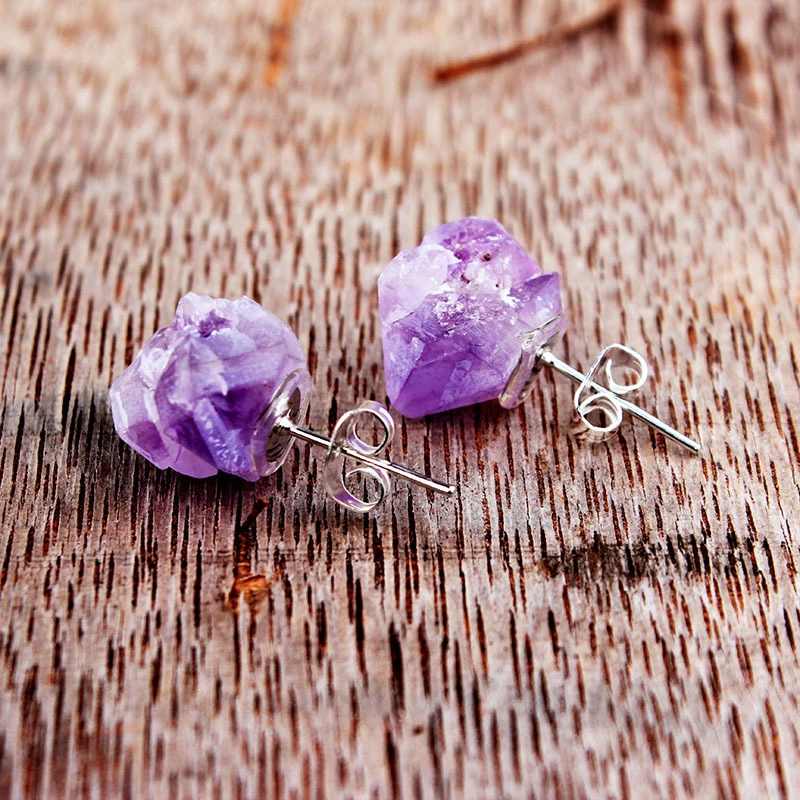 Amethyst Irregular Earrings Natural Stone Stud