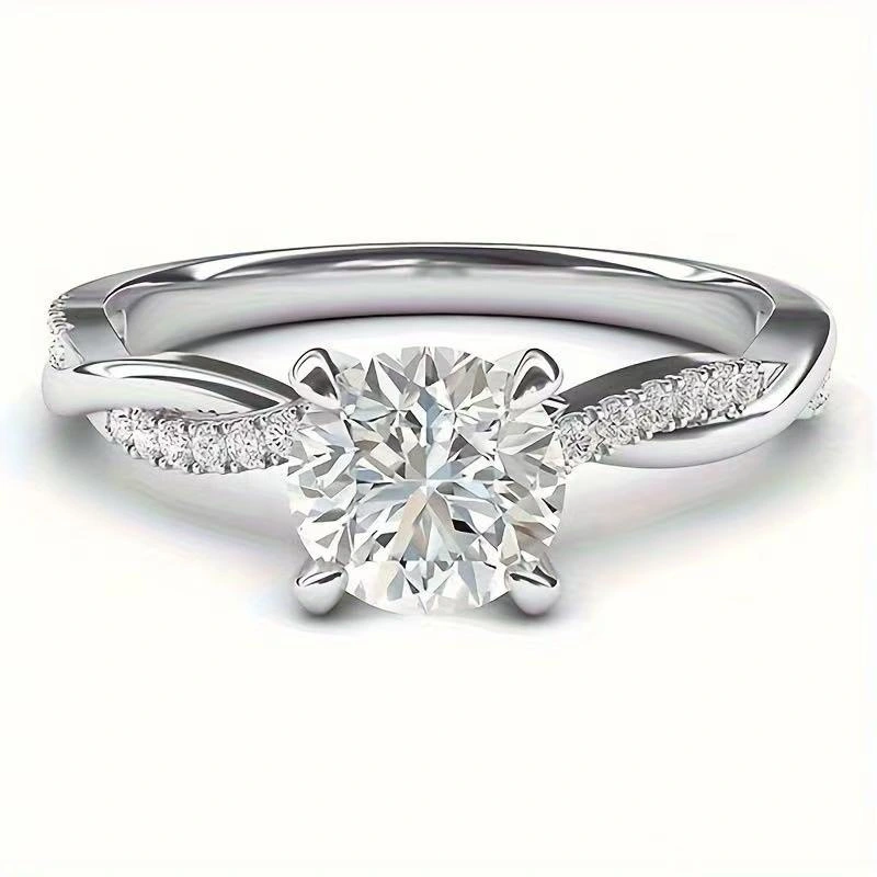 Silver Plated Moissanite Inspired Engagement Ring