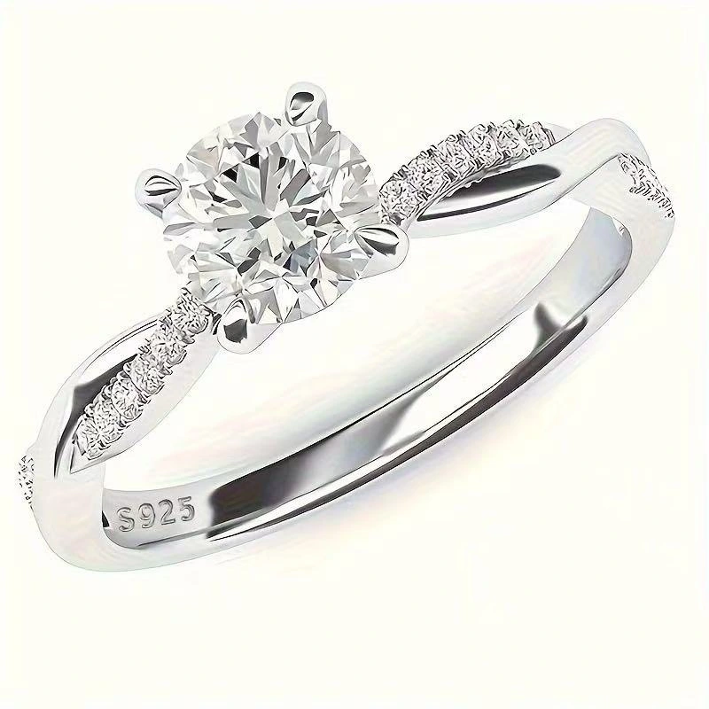 Silver Plated Moissanite Inspired Engagement Ring
