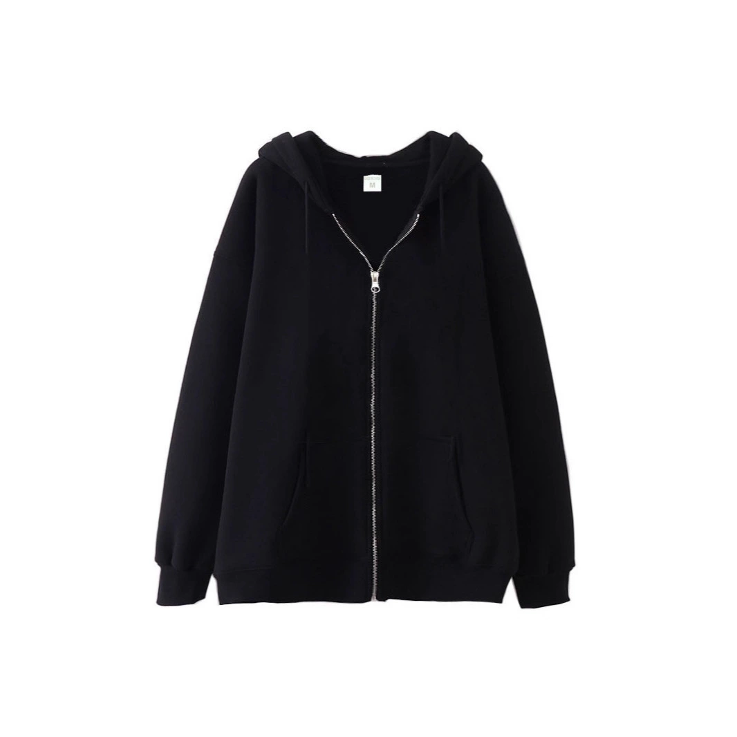 Full-zip Hoodie With Fleece-lined Solid-color Sweatshirt