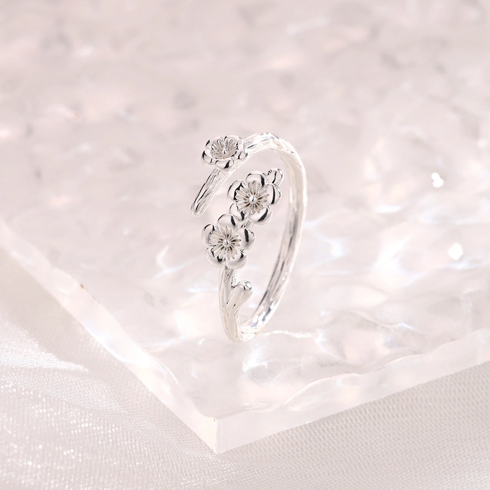 Retro Gentle Style Forest Tree Branch Texture Peach Blossom Ring
