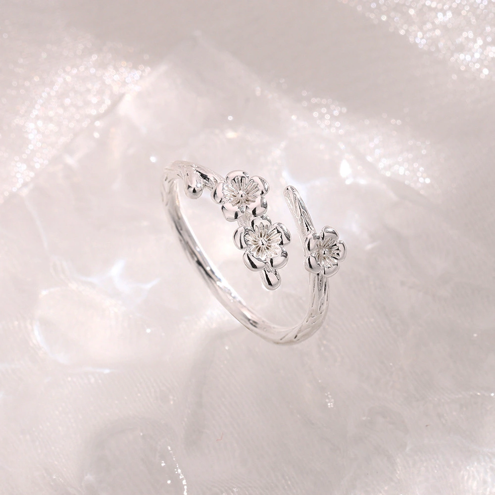 Retro Gentle Style Forest Tree Branch Texture Peach Blossom Ring
