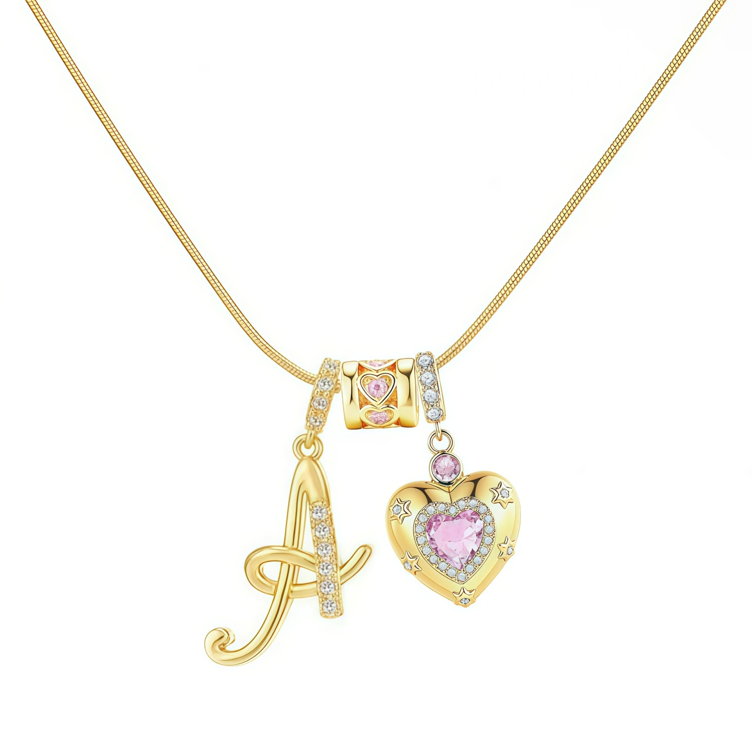 Girl's Heart-Shaped Letter Chain Zircon Pendant Necklace