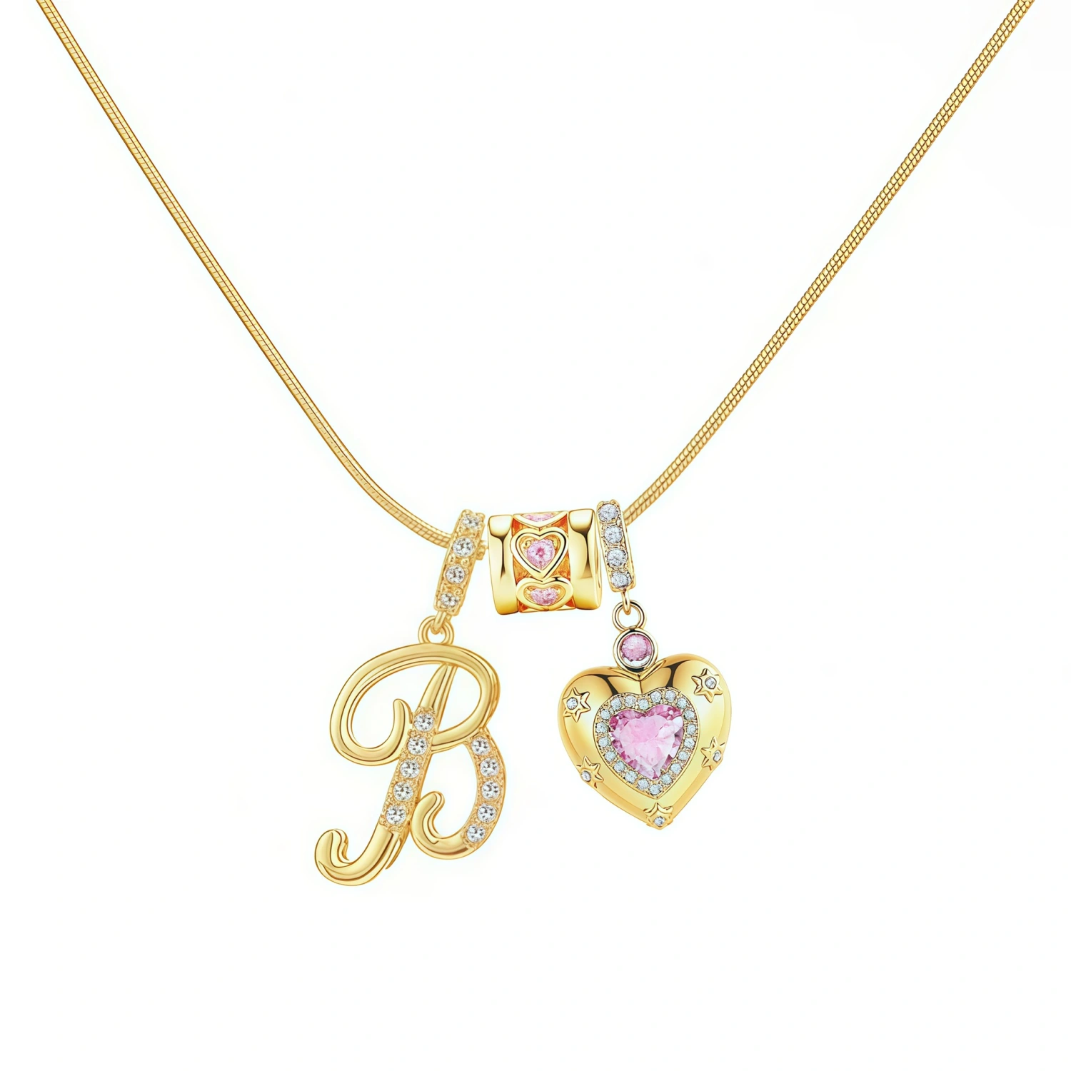 Girl's Heart-Shaped Letter Chain Zircon Pendant Necklace