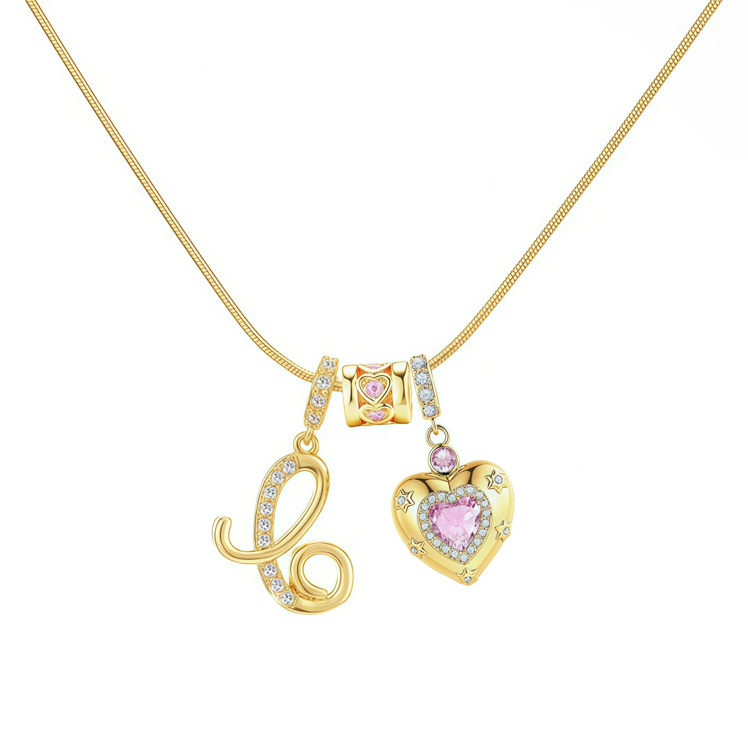 Girl's Heart-Shaped Letter Chain Zircon Pendant Necklace