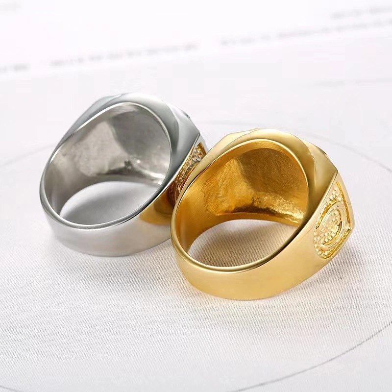 Stainless Steel Gold-plated Diamond-encrusted Rune Horse Head Men's Ring