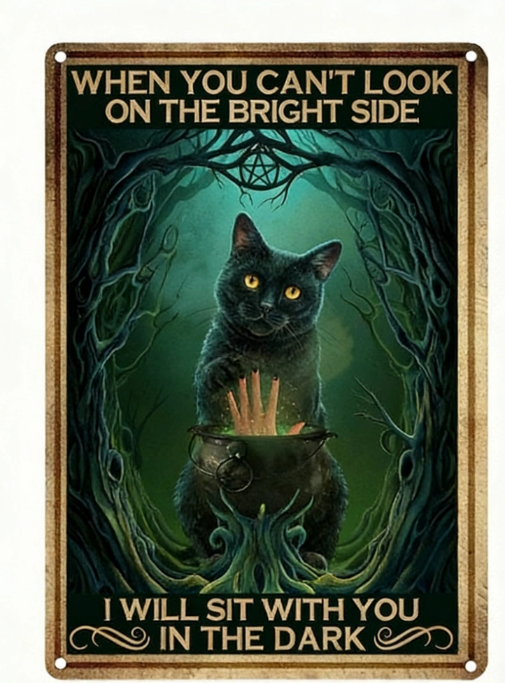 Retro Cat-themed Tin Art Deco Painting