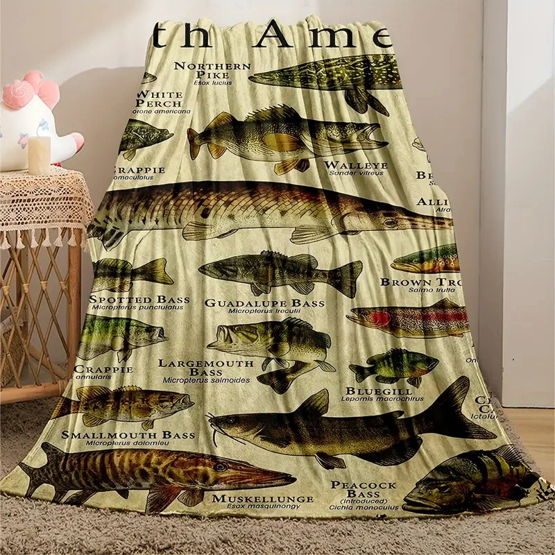 Cartoon Fish-patterned Flannel Blanket Digitally Printed Blanket
