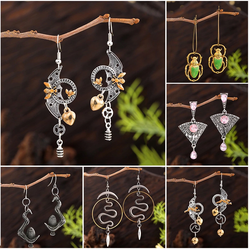 Geometric Crescent Golden Bee Personalized Eardrops Handmade Long