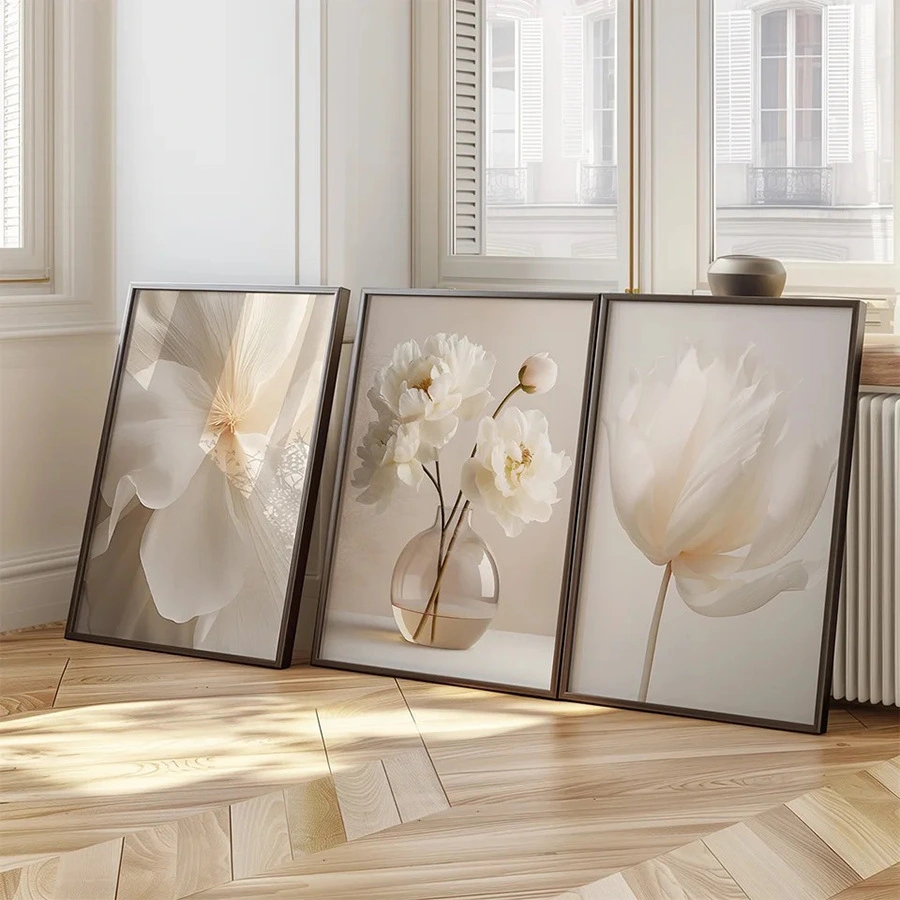 White Floral Vase Warm Living Room Bedroom Canvas Painting Decoration
