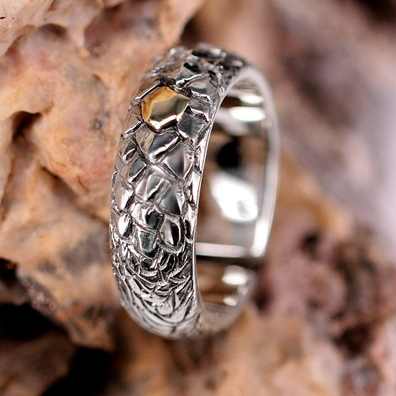Handmade Thai Silver Plated Black Dragon Scale Ring Vintage