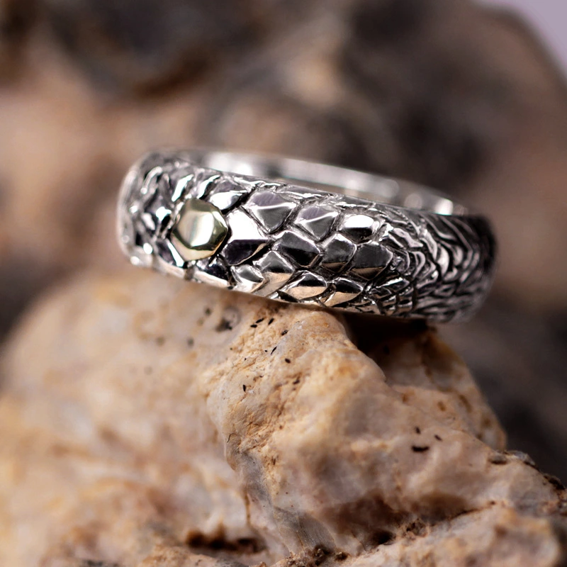 Handmade Thai Silver Plated Black Dragon Scale Ring Vintage