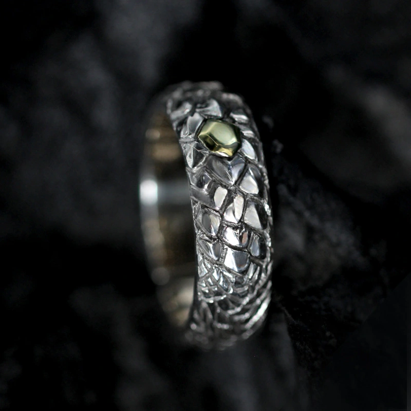 Handmade Thai Silver Plated Black Dragon Scale Ring Vintage