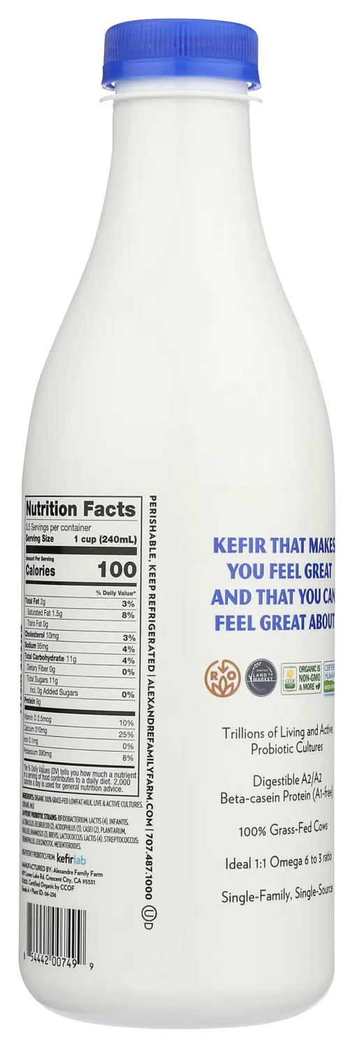 ALEXANDRE FAMILY FARMS Organic Plain A2 Low Fat Kefir, 28 FZ