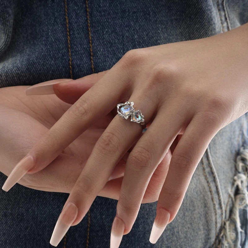 Fashion Personality Liquid Texture Love Moonstone Open Ring