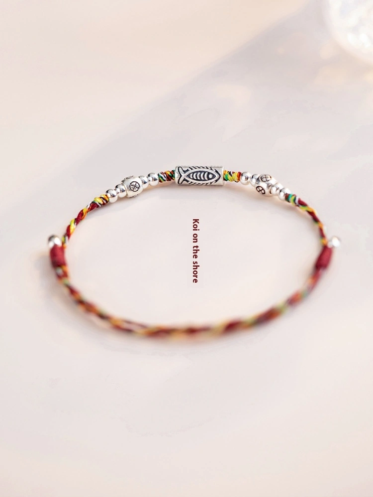 925 Silver Lucky Koi Braided Rope Red Bracelet