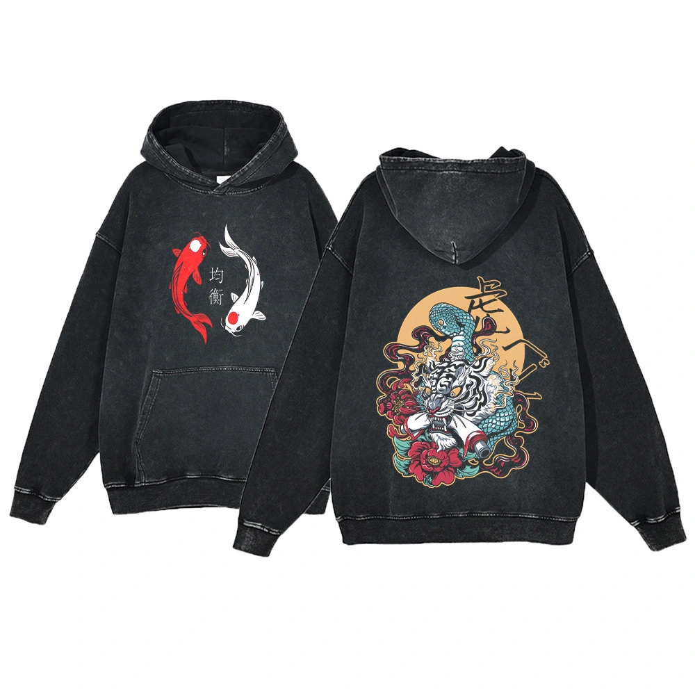 Ukiyo-e Koi Fish Retro Sweatshirt Men's Hip-Hop Hoodie,