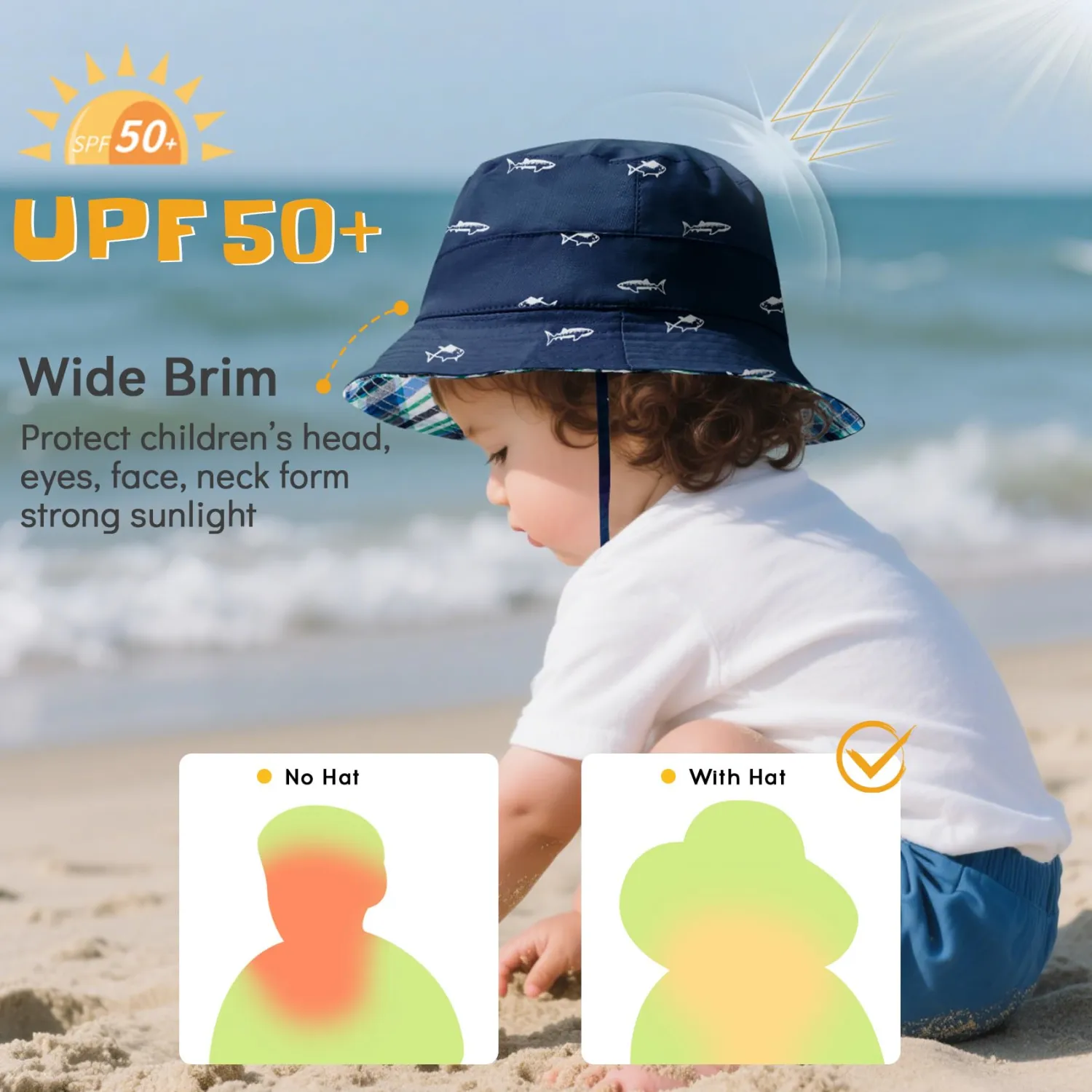 Durio UPF 50+ Beach Baby Sun Hat Sun Protection Cute Wide Brim Summer Baby Boy Bucket Hats Toddler Sun Hats for Girl
