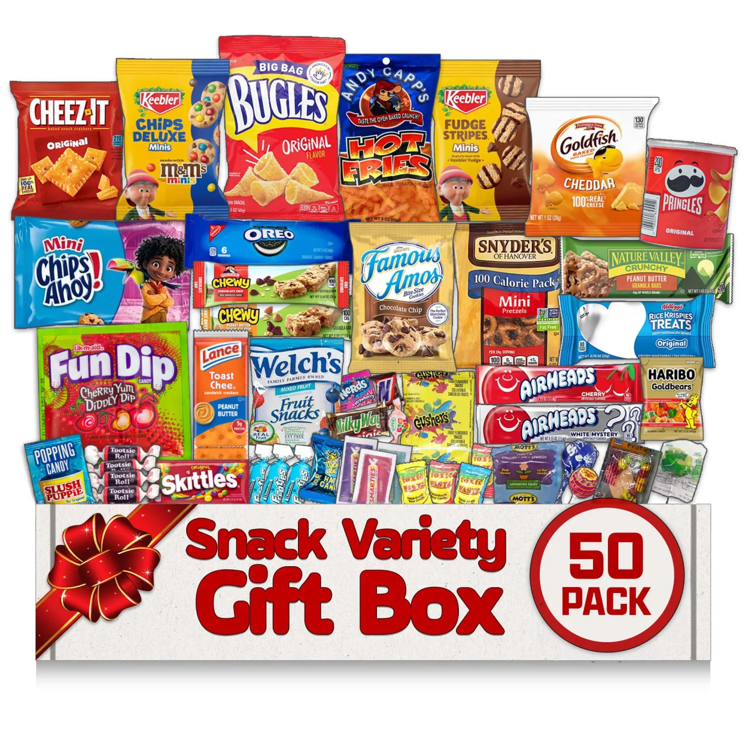 Snacks Gift Box Variety Pack Care Package (50 Count) - Assorted Individual Snacks Gift Basket - Cookies & Chips for Adults, Kids, College Students - Birthday, School, Office, & Travel Sampler