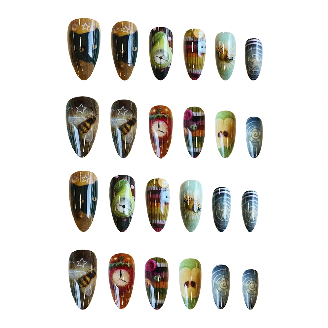 Maximalist Fake Almond Nails A Niche Y2K-inspired Art-forward Subculture Trend 24 Pieces Per Set