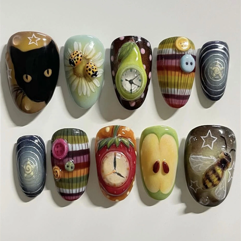 Maximalist Fake Almond Nails A Niche Y2K-inspired Art-forward Subculture Trend 24 Pieces Per Set