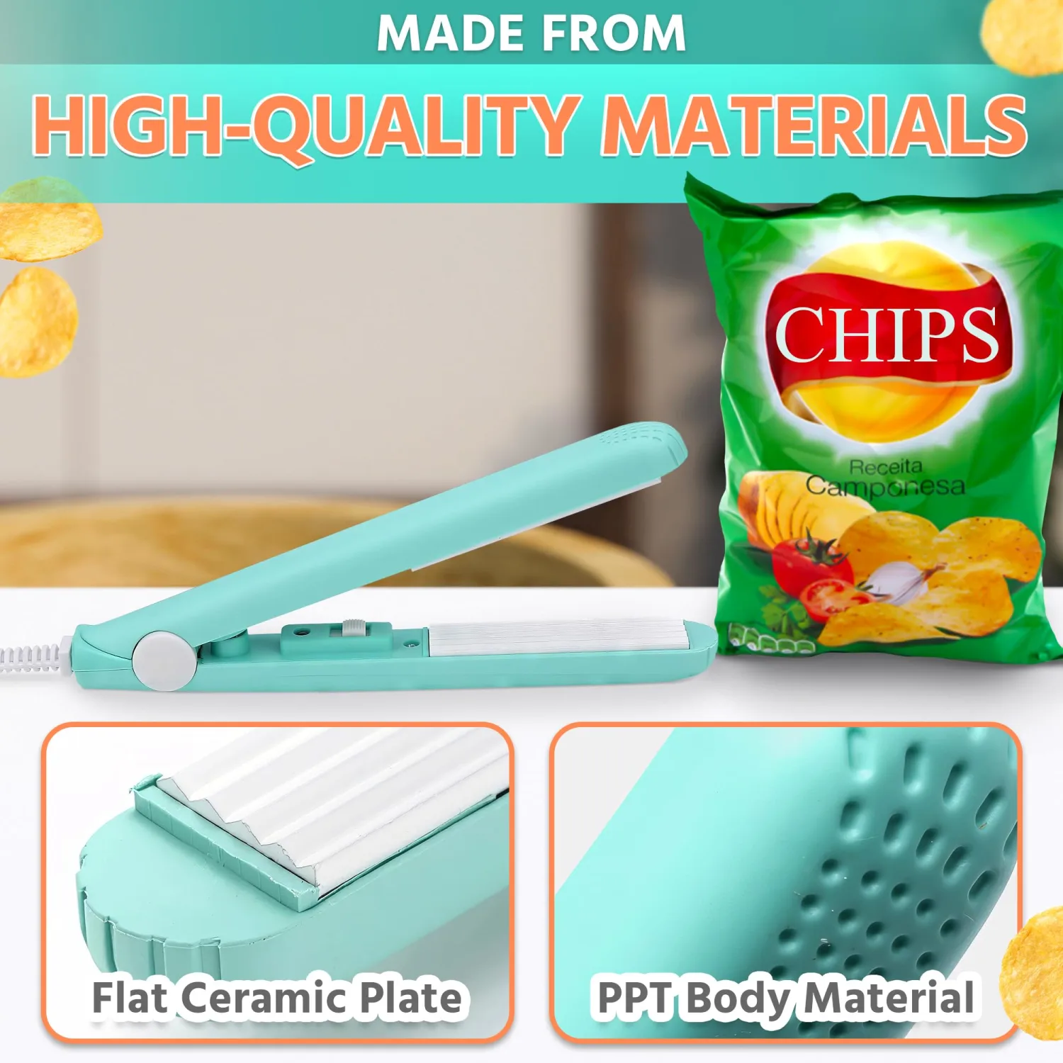 Mini Bag Sealer - 6.75" Easy to Use Mini Heat Sealer with Quick Heating Ceramic Plate, Heat-Resistant ABS, Built-In Switch, Led Indicator & Storing Case - Chip Bag Crimper for Fast Sealing