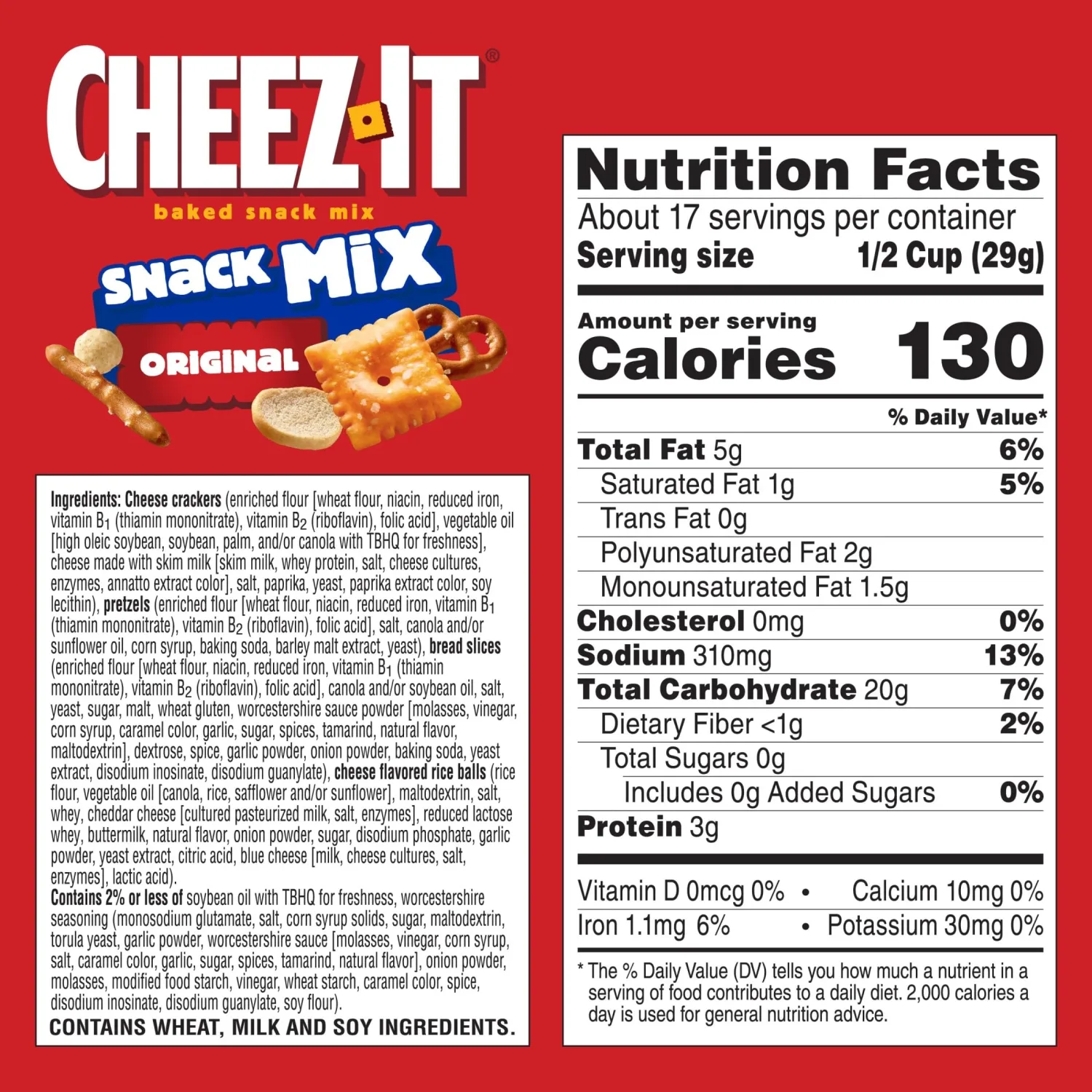 Cheez-It Snack Mix, Lunch Snacks, Family Size, Original, 17.8oz Box (1 Box)