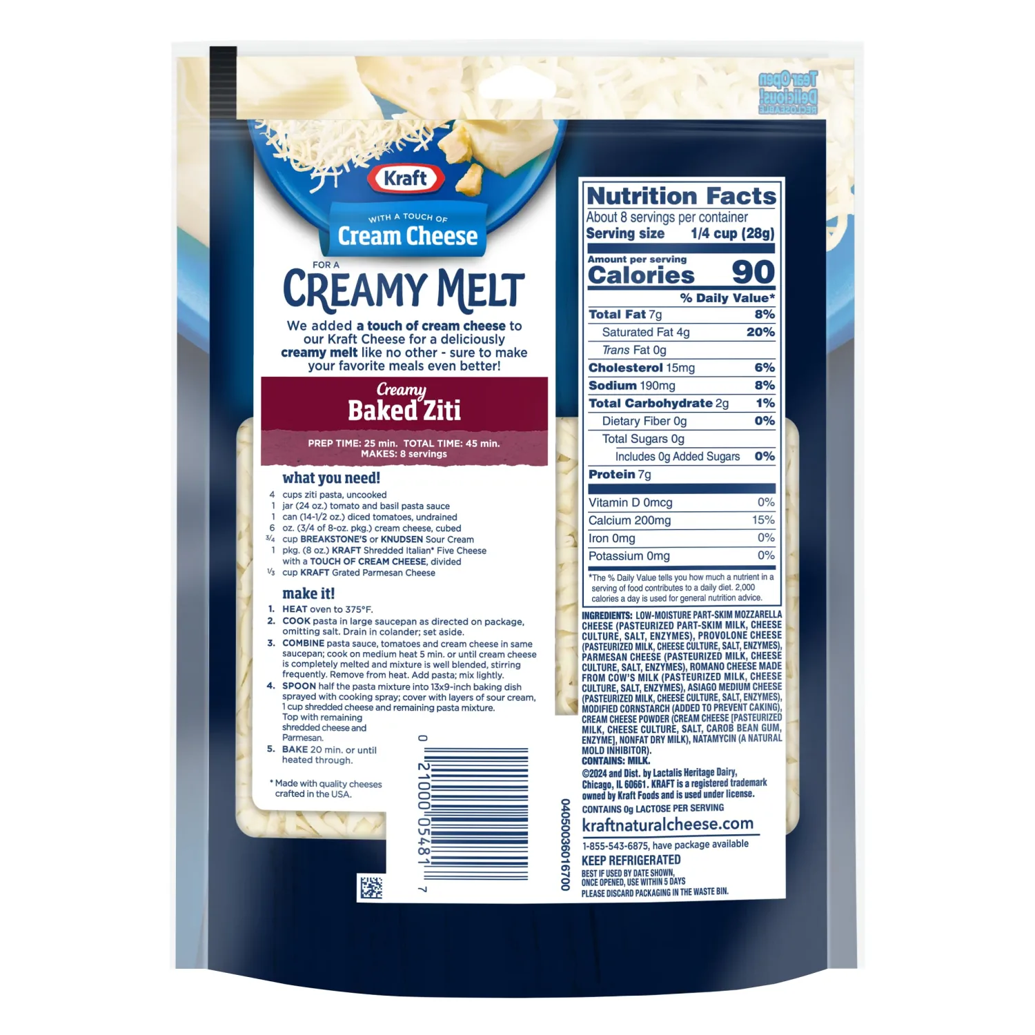 Kraft Italian Style Five Shredded Cheese with a Touch of Philadelphia (8 oz Pouch)
