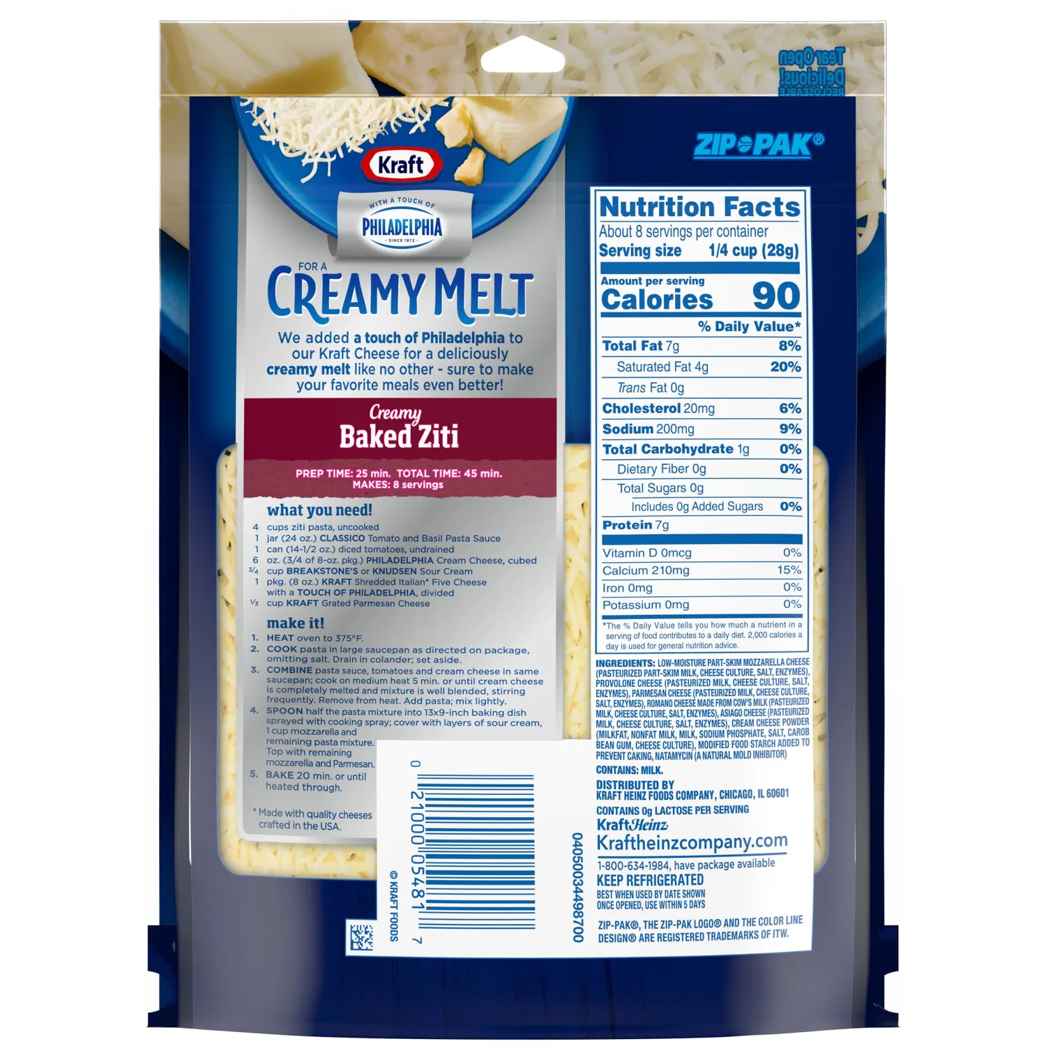 Kraft Italian Style Five Shredded Cheese with a Touch of Philadelphia (8 oz Pouch)