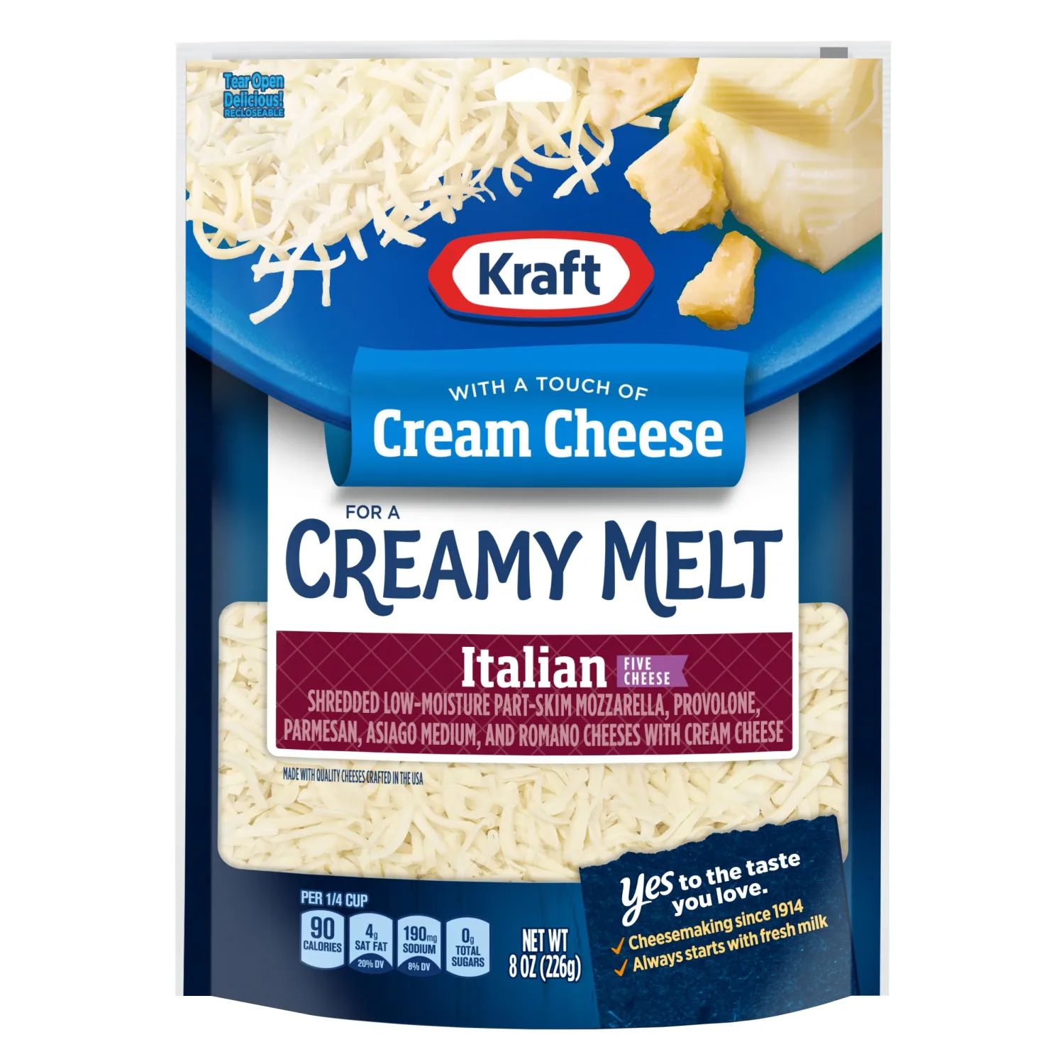 Kraft Italian Style Five Shredded Cheese with a Touch of Philadelphia (8 oz Pouch)