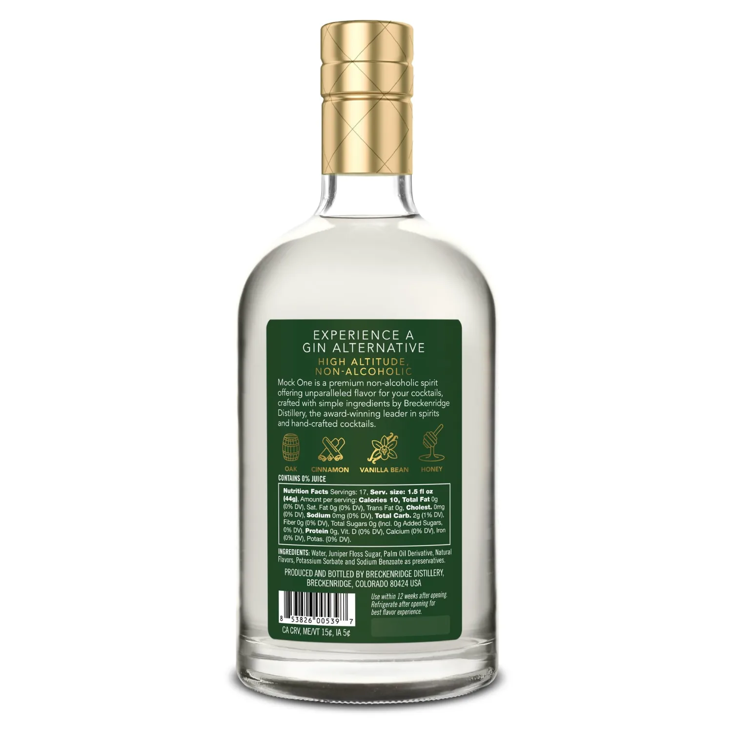 MOCK ONE Non-Alcoholic Gin - Non Alcoholic Spirits for Alcohol-Free Drinks and Zero Proof Mocktails - Distillery Crafted Premium Alcohol Alternative - Made in the USA - 750ml (25.4 Fl Oz)