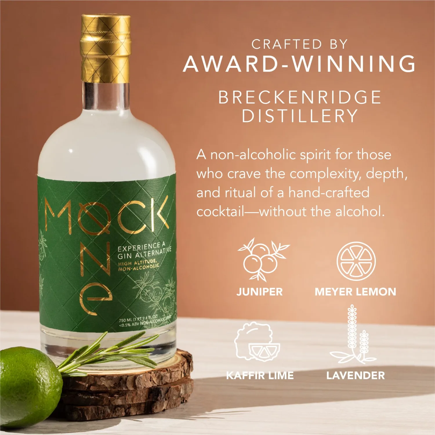 MOCK ONE Non-Alcoholic Gin - Non Alcoholic Spirits for Alcohol-Free Drinks and Zero Proof Mocktails - Distillery Crafted Premium Alcohol Alternative - Made in the USA - 750ml (25.4 Fl Oz)
