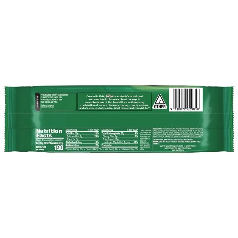 Arnott's Tim Tam Chocolatey Cookie 5.8 oz (165 Grams), Dark Mint Flavour, Pack of 4, Authentic Imported