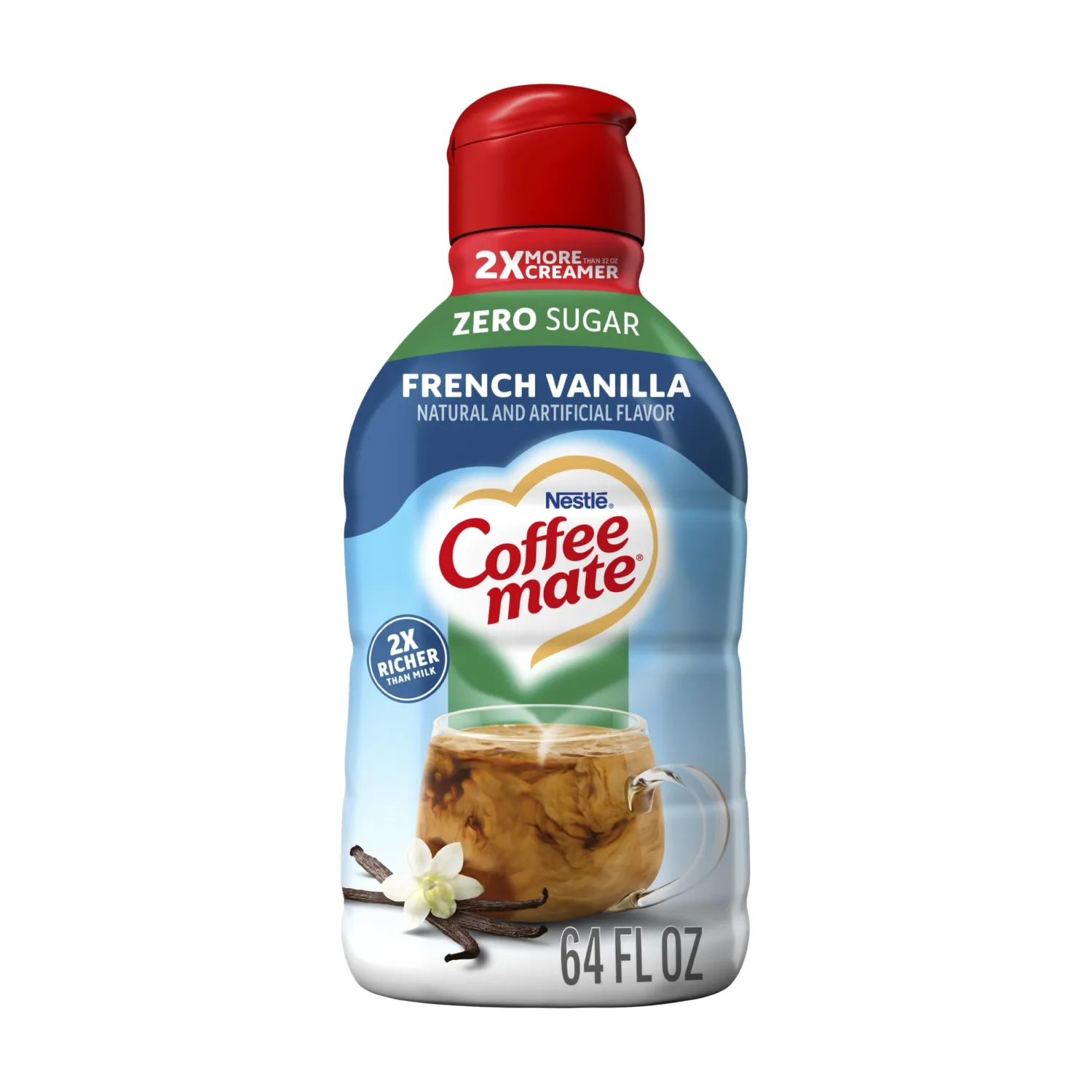 Coffee mate French Vanilla Flavored Coffee Creamer, Zero Sugar, Gluten-Free, Flavored Creamer, Liquid Creamer, 126 Servings