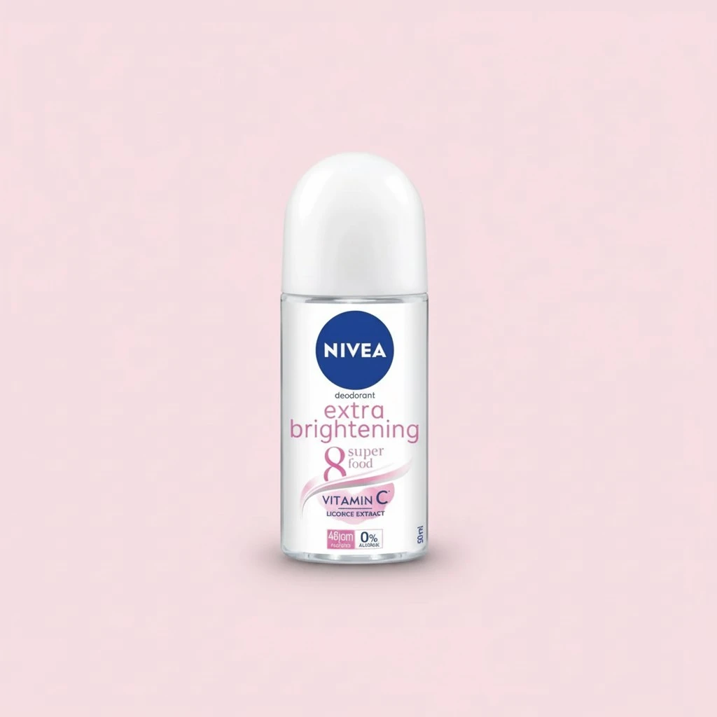 NIVEA Extra Brightening Flavor, Roll-On Deodorant, Alcohol-Free, 48HR Odor Protection, 50ml, 1.69oz, Pack of 3