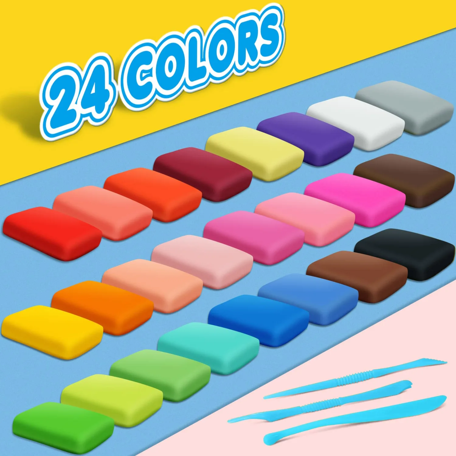 ESSENSON Magic Clay - Air Dry Clay 24 Colors, Modeling Clay for Kids with Tools, Toys Gifts for Age 3 4 5 6 7 8+ Years Old Boys Girls Kids