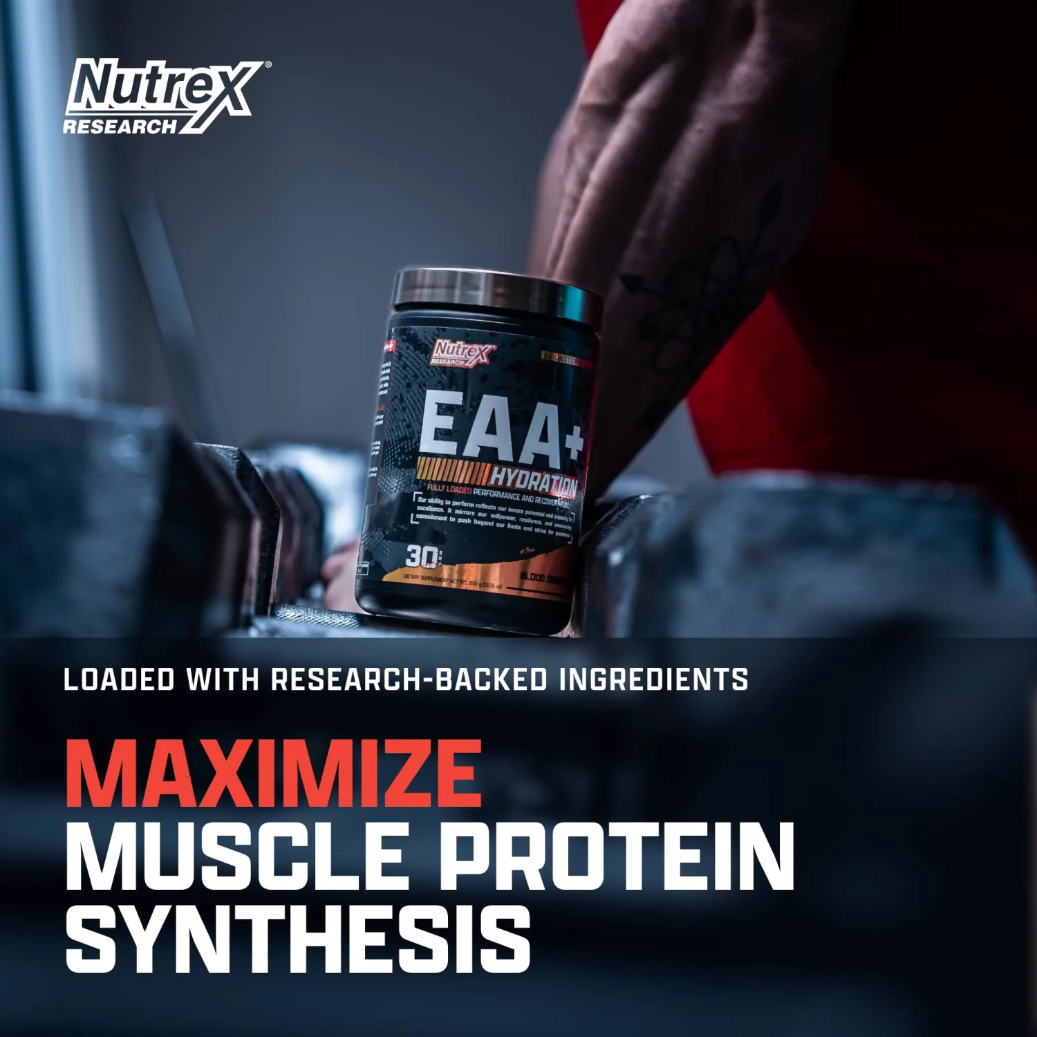 Nutrex Research EAA Hydration | EAAs + BCAAs Powder | Muscle Recovery, Strength, Muscle Building, Endurance | 8G Essential Amino Acids + Electrolytes | Blood Orange Flavor 30 Serving