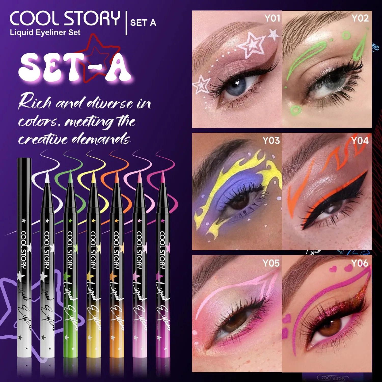 COOL STORY Liquid Eyeliner Waterproof Smudge Proof Eye Liner, 24H Long-Lasting, 0.6ml/0.02 fl.oz (SET-A)