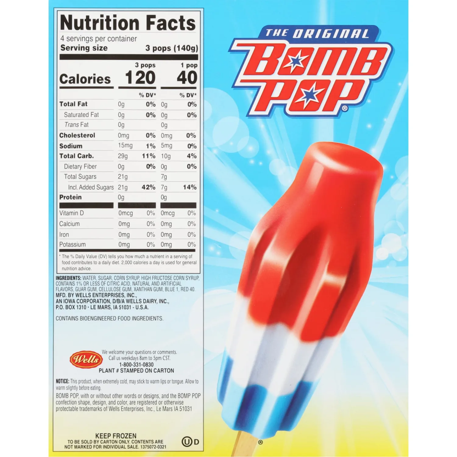 Bomb Pop Original Ice Pop, 12 Pack