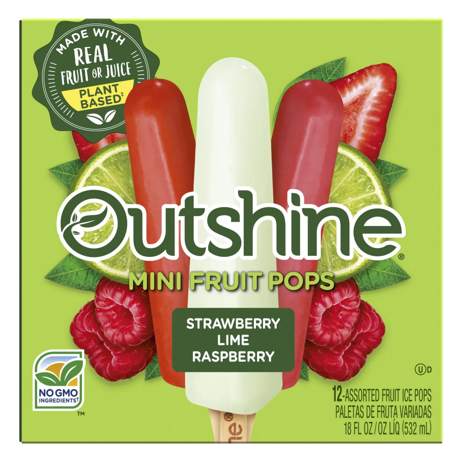 Outshine Fruit Ice Bars, Strawberry Lime & Raspberry, 18 Fl Oz Box