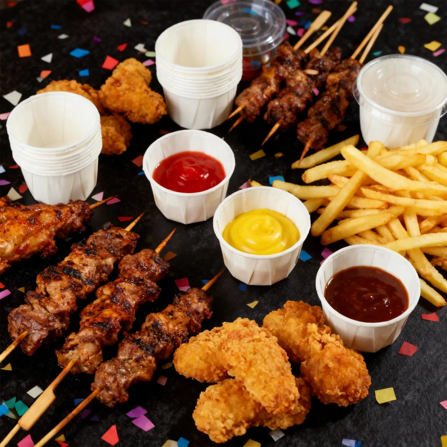 Disposable Sauce Cups 2.5oz,100 Count, Disposable Paper Condiment Cups with Lids, Ketchup Cups for Medication, Pills, Desserts, Samples and Sauce (White)